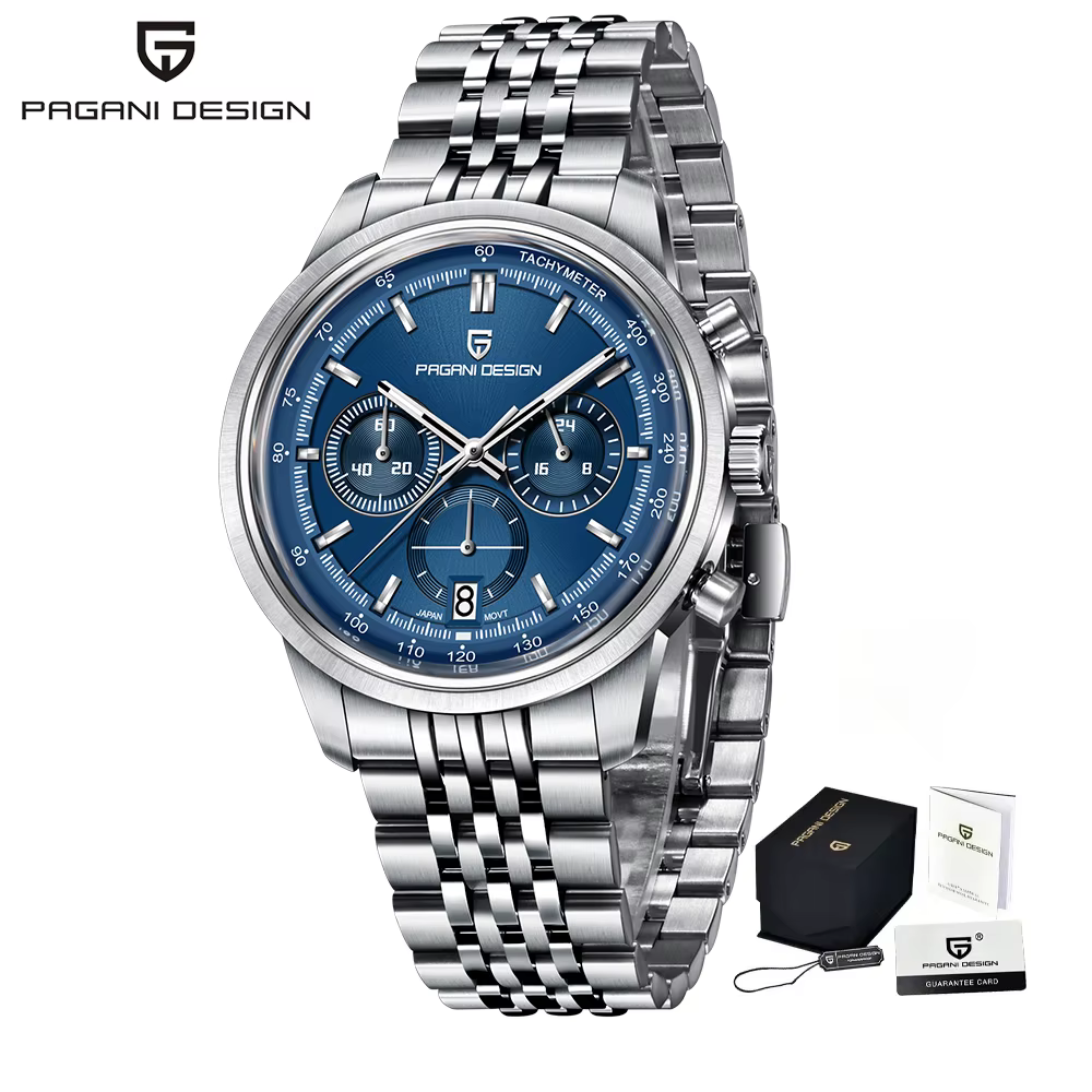 PAGANI DESIGN – montre à Quartz pour hommes, 41mm, japonais TMI VK63, Vintage, bracelet à cinq perle