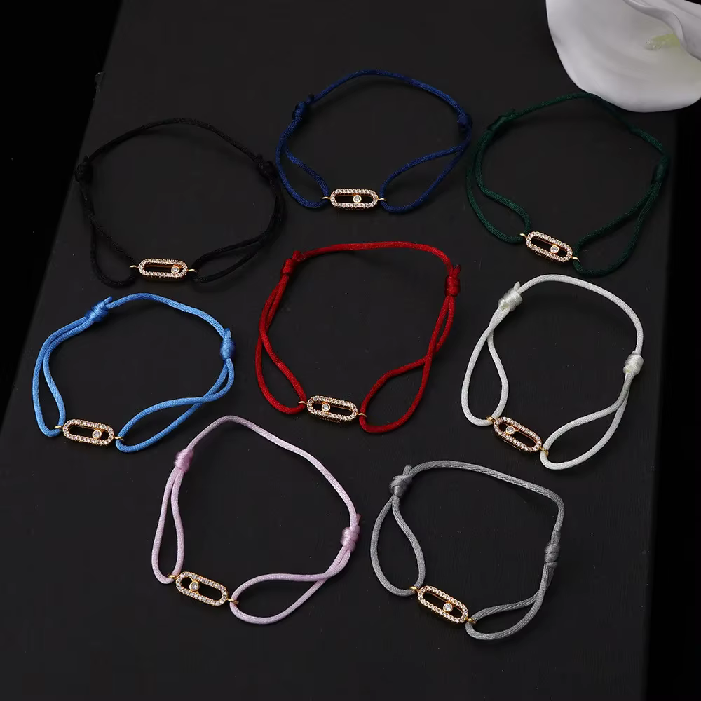 Bracelet en corde tressée avec zircon coulissant, motif géométrique œil, simple et polyvalent, bijou