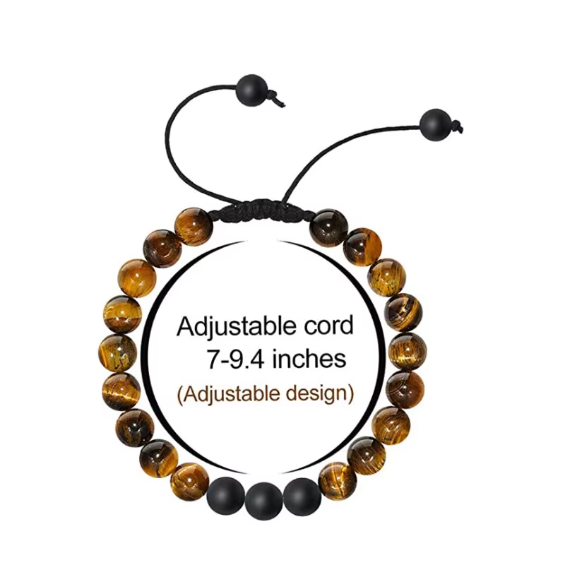 Bracelet œil de tigre pour hommes, 8mm, tressé en Onyx noir, fait à la main, BR1122