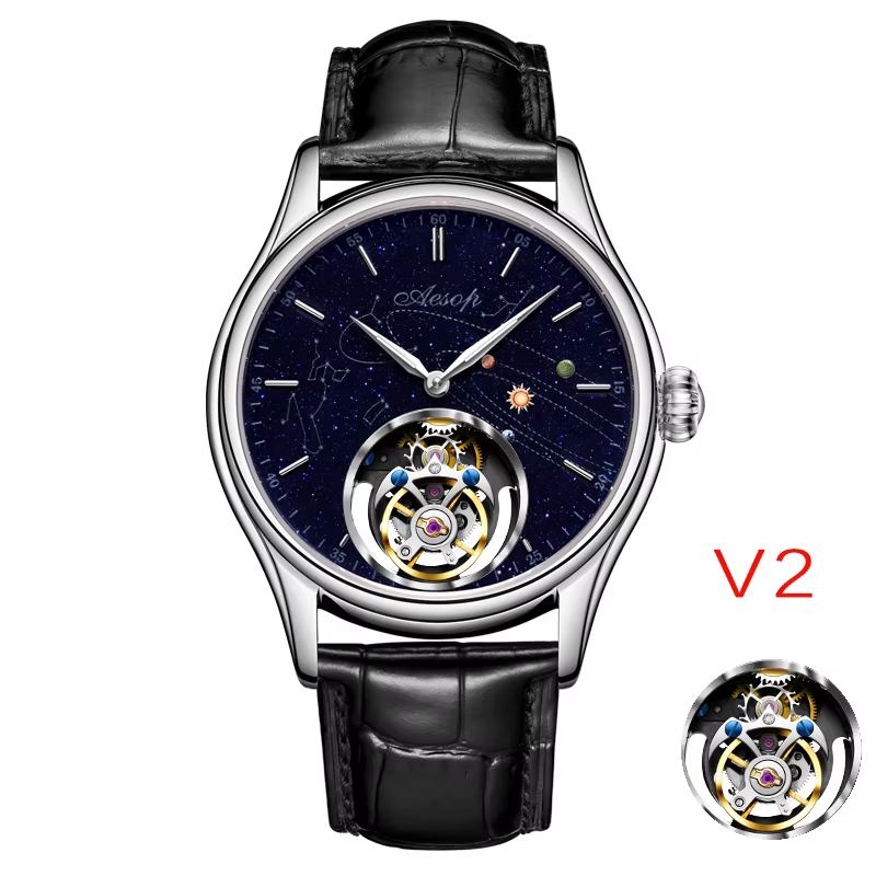 AESOP véritable Tourbillon volant squelette montres montre pour hommes de luxe haut marque mécanique