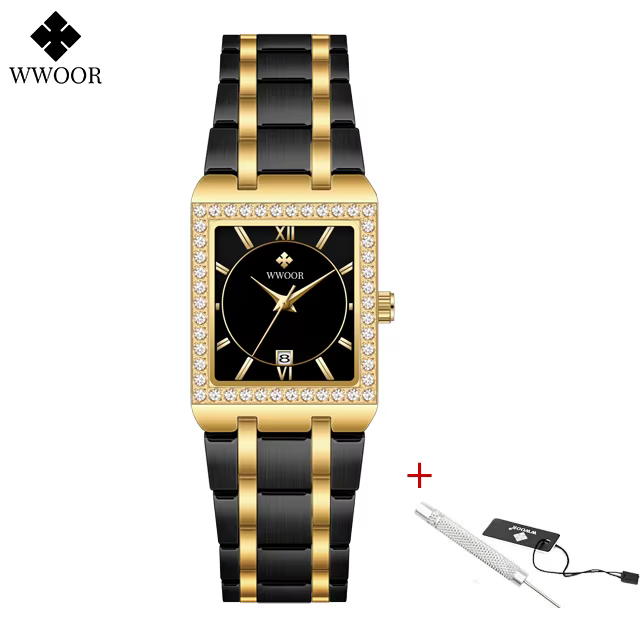 WWOOR Reloj nouvelle mode dames diamant montre haut de gamme de luxe carré montre-bracelet Simple fe