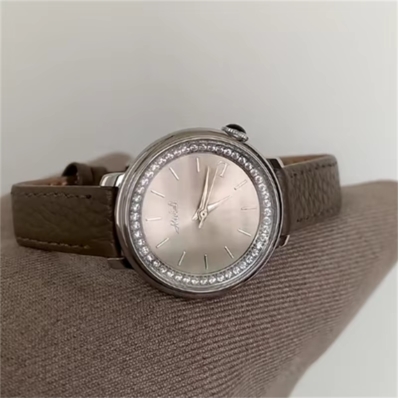 Montre-bracelet en cuir pour femmes, gris argenté, haute qualité, mode décontractée, luxe, cadeau po