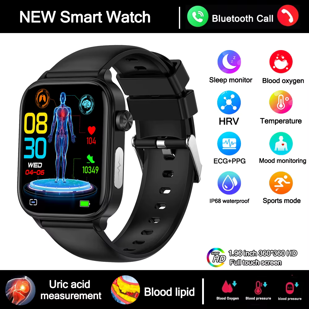 Nouvelle montre connectée 2025 pour hommes et femmes avec surveillance 24h/24 de la santé, acide uri