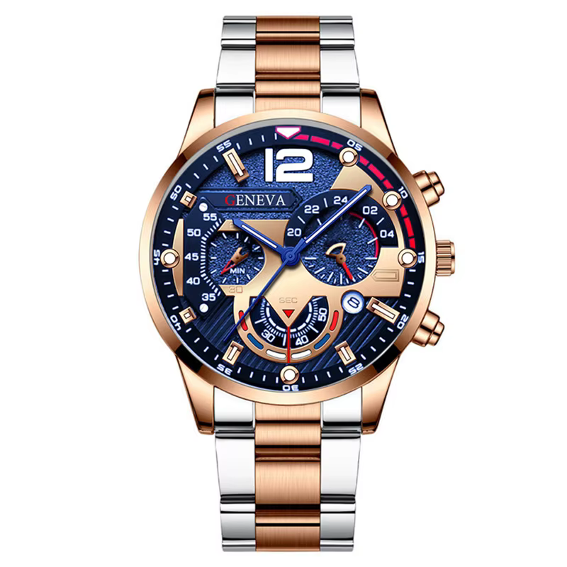 GENEVA hommes loisirs affaires créatif Six broches montre alliage acier bande montre à Quartz hommes