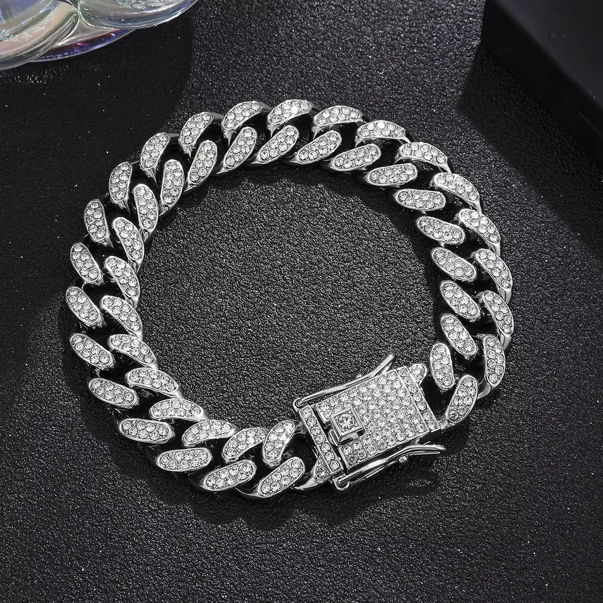 Bracelet de luxe en chaîne à maillons cubains glacés pour hommes, bijoux Hip-Hop en cristal pavé, en