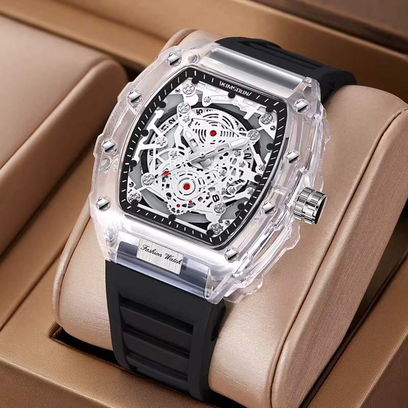 UTHAI BK134 montre à la mode pour hommes en forme de baril montre à quartz étanche transparente horl