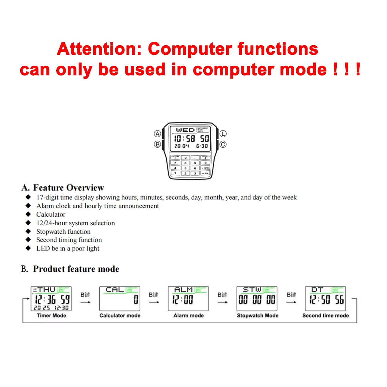 Montres en alliage d'acier inoxydable pour hommes, montres de luxe avec calculatrice, montres LED mu