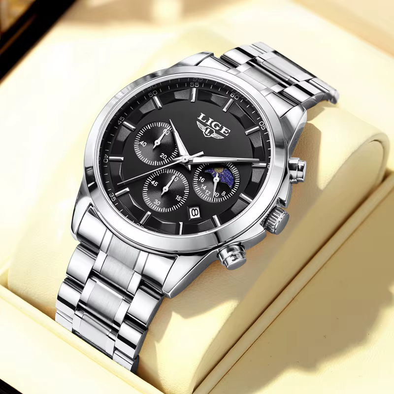 LIGE montres d'affaires hommes Top marque de luxe montre-bracelet à Quartz 3Bar étanche chronographe