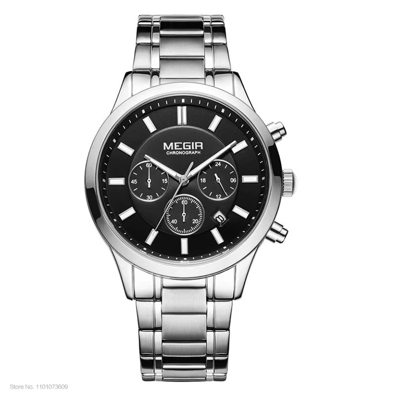 MEGIR-Montre-bracelet chronographe à quartz en acier inoxydable pour homme, montres de luxe, nouveau