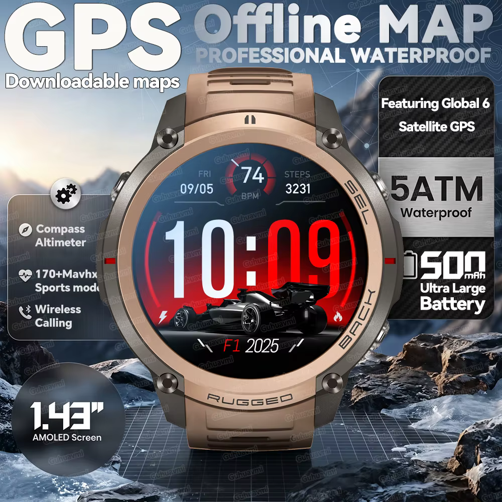 Nouvelle Montre Connectée Tactique GPS 2026 avec Plus de 170 Modes Sportifs, Carte Hors Ligne HD, Dé