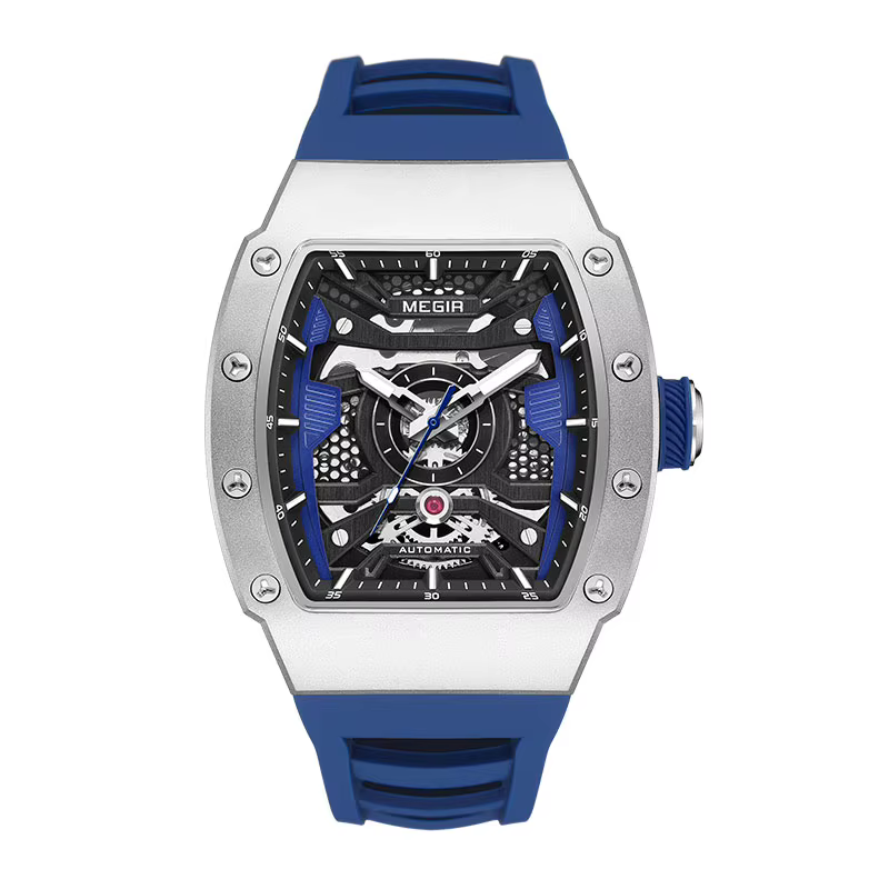 Montre mécanique automatique MEGIR pour homme, montre-bracelet sport tendance avec boîtier en acier 