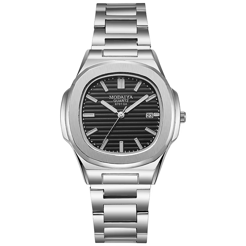 Montres à quartz carrées de luxe pour hommes, design classique à rayures, cadran avec bracelet en ac