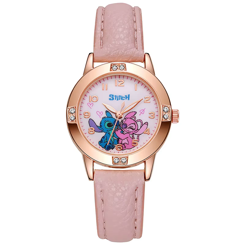 Montres pour filles, motif de dessin animé, bracelet en cuir, avec cadran en strass, cadeau exquis