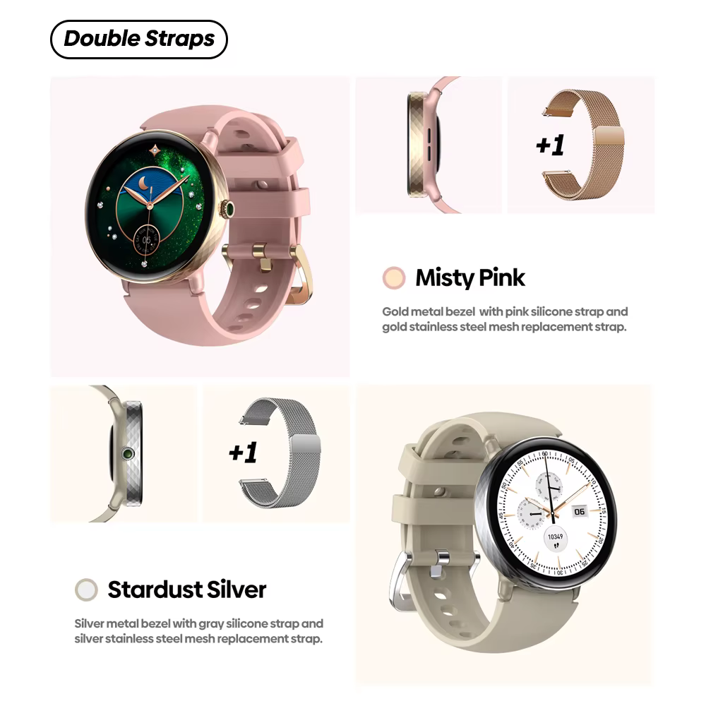Zeblaze Lily 2 Smartwatch pour femme, appel Bluetooth, écran AMOLED 2025 ", double sangles, surveill