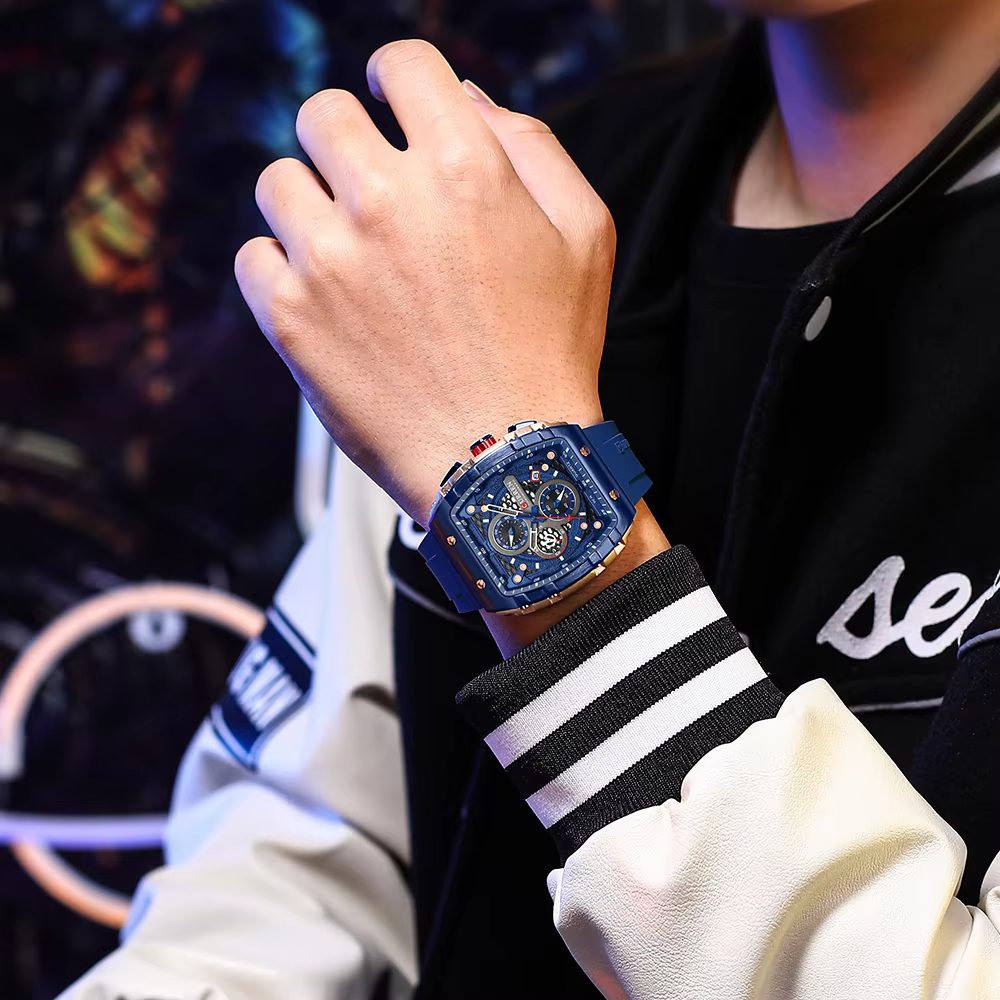 CURREN mode hommes montre marque unique design carré luxe quartz sport bande montres hommes étanche