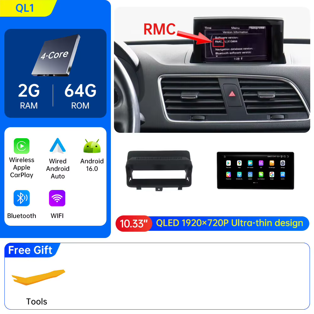 Autoradio sans fil pour Audi Q3 2013 - 2018, Navigation multimédia GPS Android 16 WIFI 4G LTE, écran