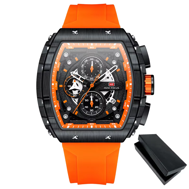 MINI FOCUS chronographe montre à Quartz pour hommes cadran Tonneau montre-bracelet de Sport militair