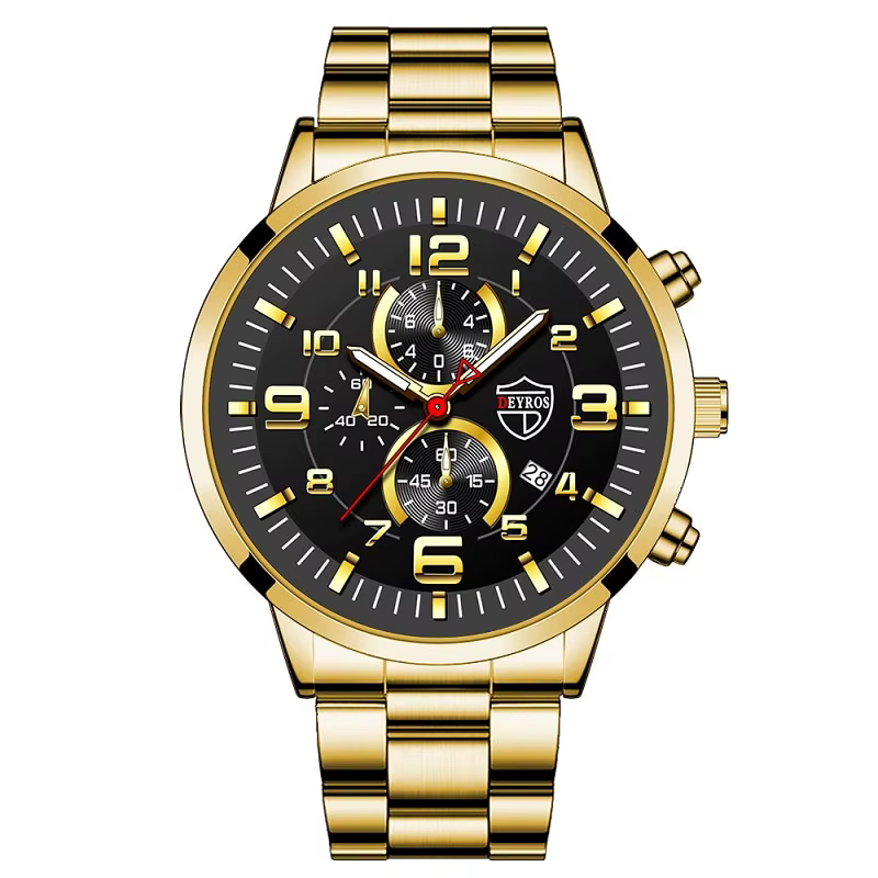 Montres de sport à quartz en acier inoxydable pour hommes, montre-bracelet de luxe, calendrier, horl