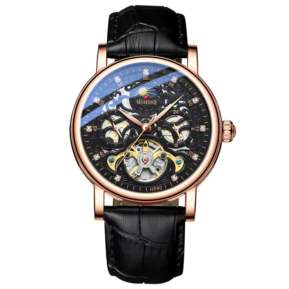 Montres mécaniques de luxe BINBOND pour hommes, squelette lumineux, étanche, automatique, tourbillon