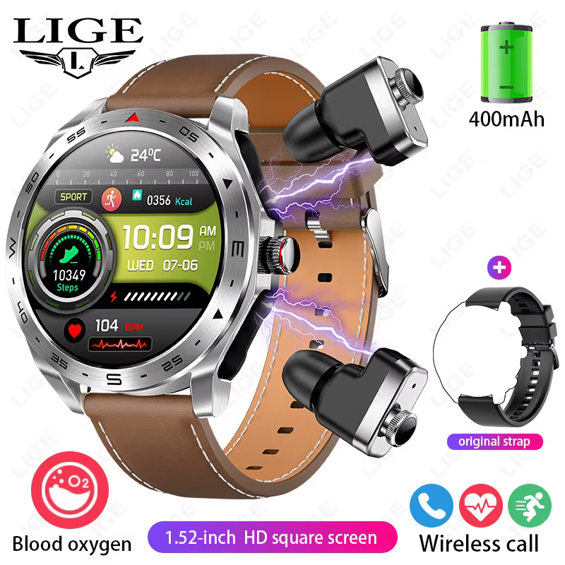 LIGE-Montre intelligente étanche avec écouteurs pour hommes et femmes, casque Bluetooth, haut-parleu