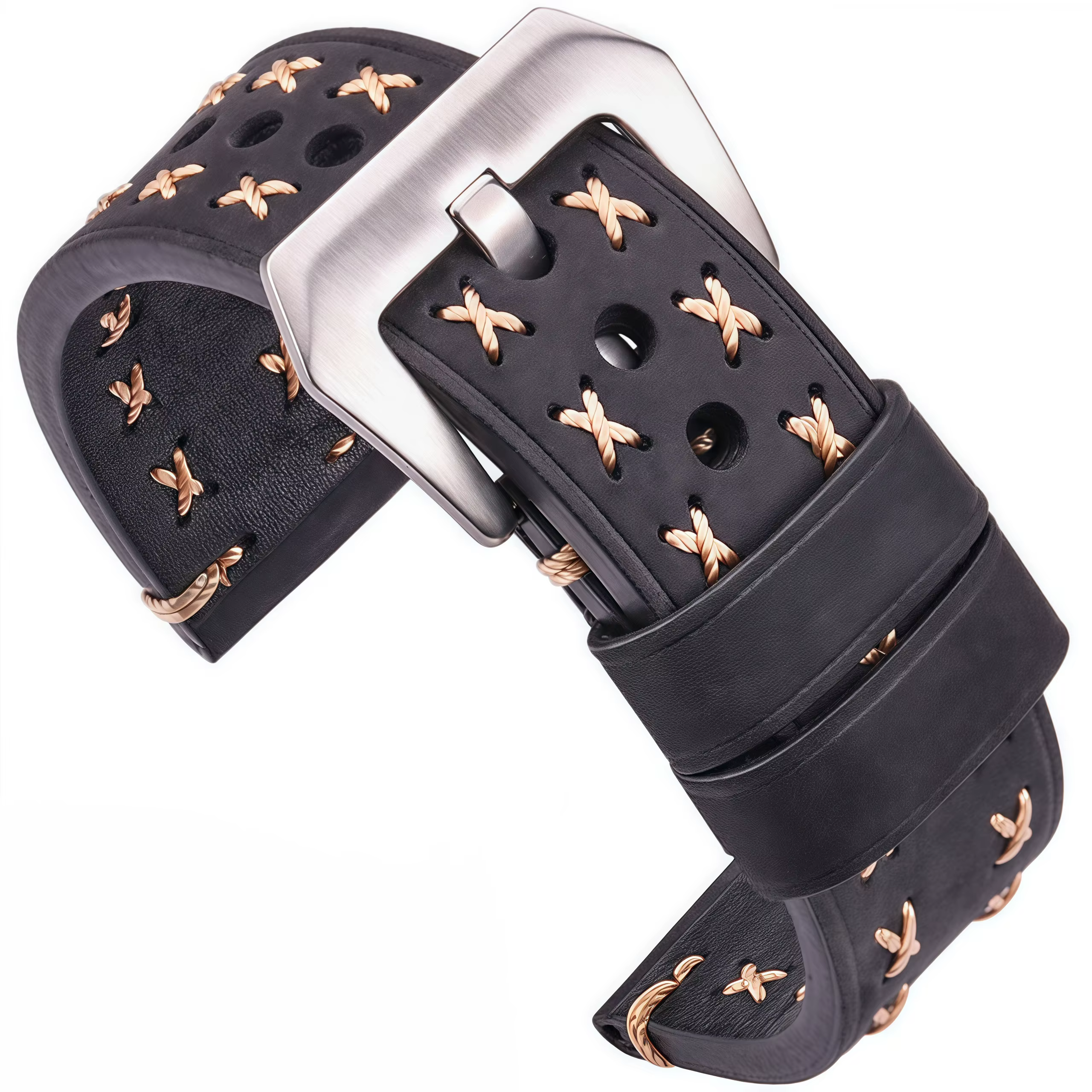 Bracelet de montre en cuir véritable épais, 22 24mm, robuste, avec coutures faites à la main, Compat