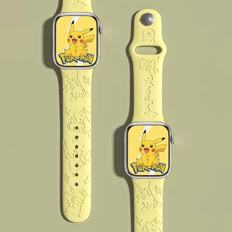 Bracelet en silicone Pikachu gravé au laser 3D pour Apple Watch Series 10 9 6 Ultra, bracelet sporti