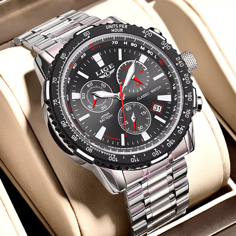 Montre LIGE pour homme, nouvelle montre à grand cadran vert, marque haut de gamme, mode masculine, m