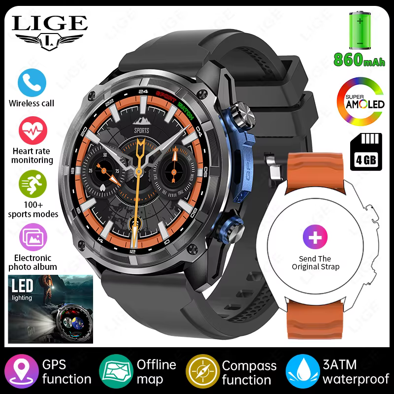 Montre connectée 2026 avec carte militaire hors ligne, suivi sportif de la natation, batterie 860 mA