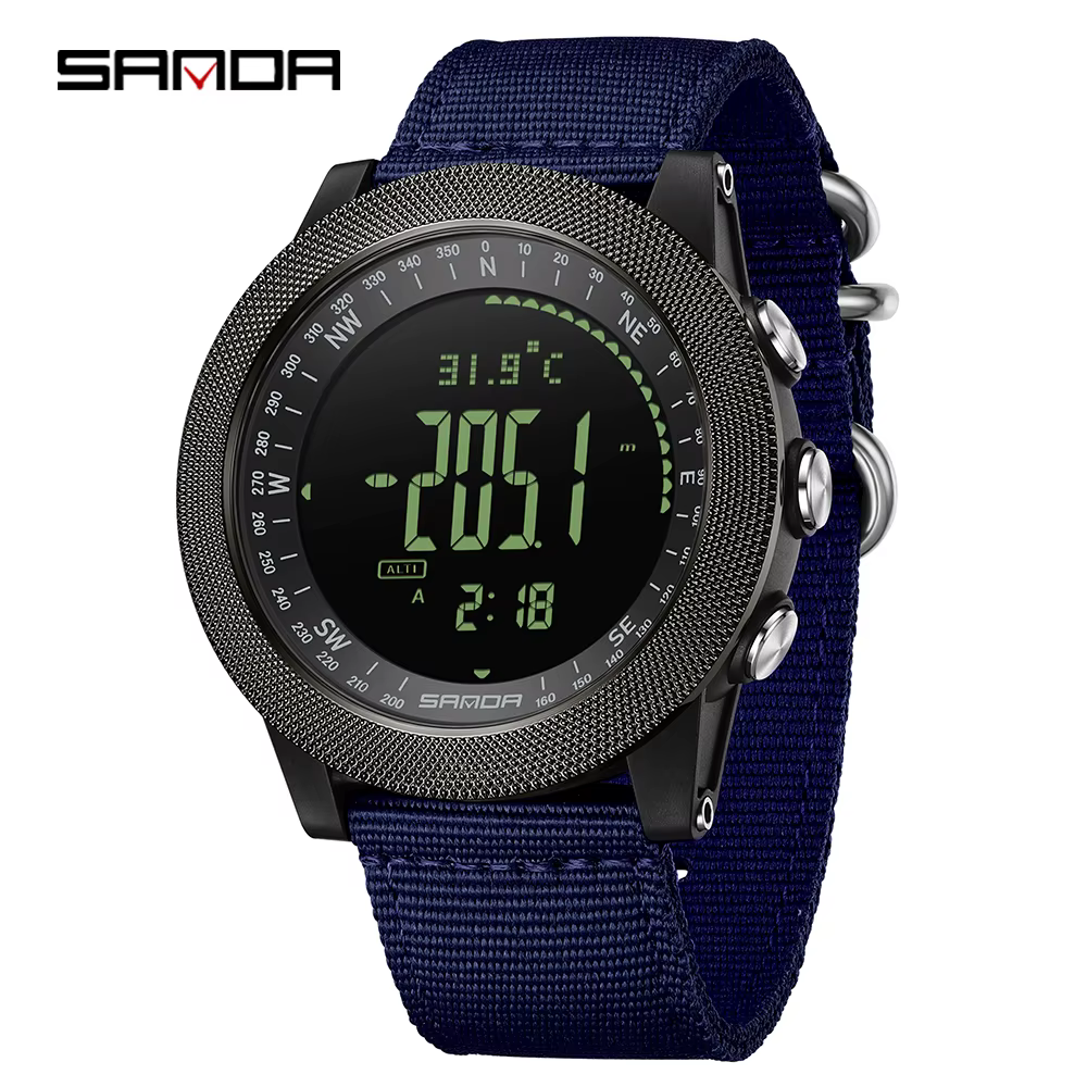 SANDA Montre-bracelet numérique à quartz militaire durable et tendance pour homme, LED lumineuse, ét