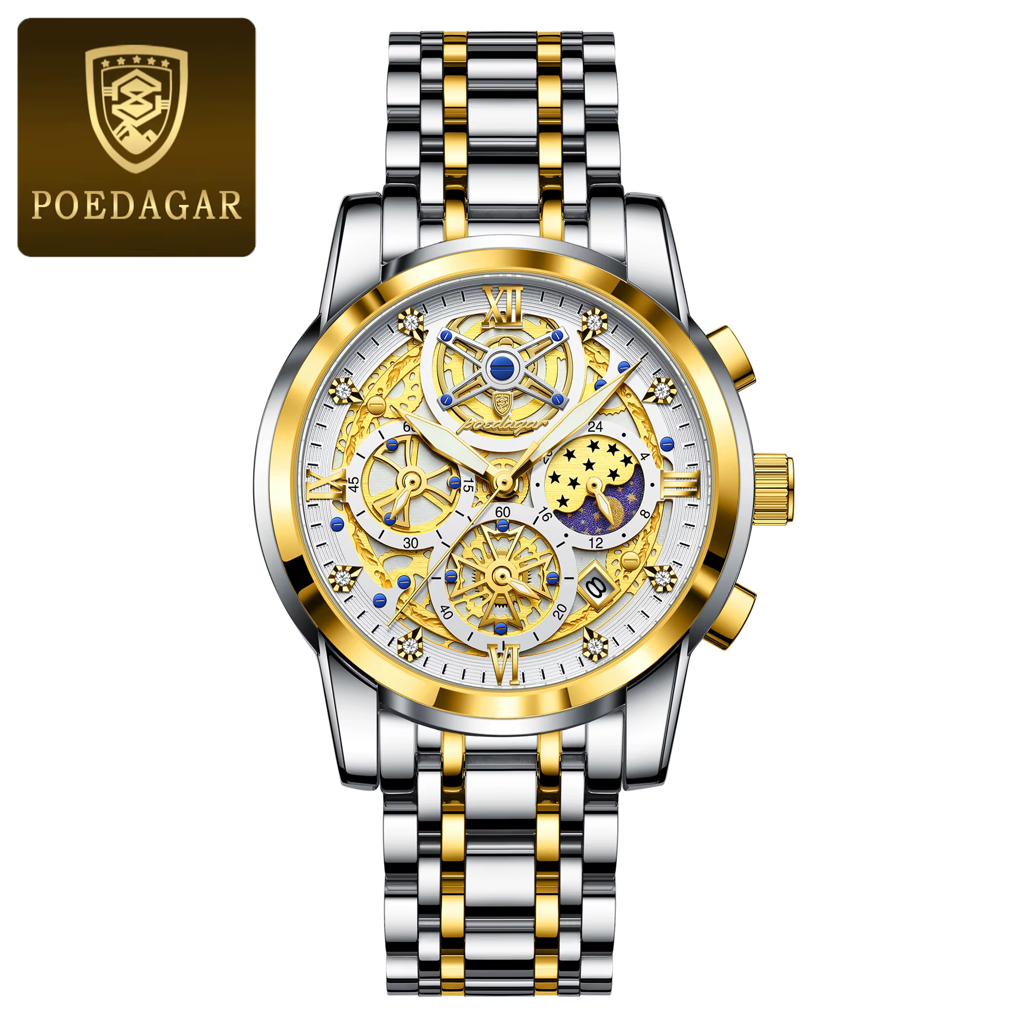 POEDAGAR-Montre à quartz étanche pour homme, chronographe Shoous, date, acier inoxydable, luxe, spor