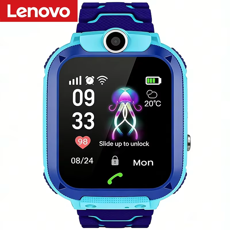 Montre connectée 4G Lenovo pour enfants avec carte SIM, appels, SOS, localisation GPS, caméra, étanc