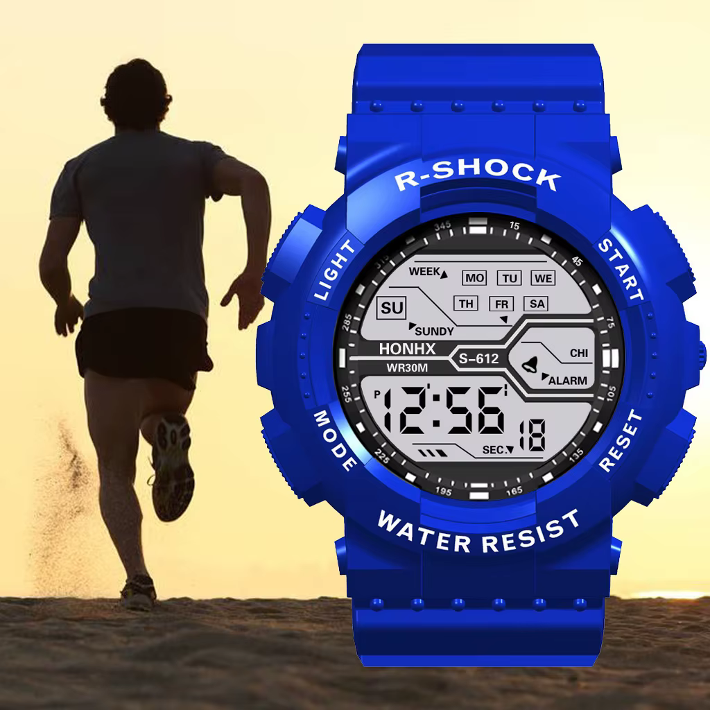 Sport de plein air hommes montre multifonction grand écran LED électronique étanche lumineux militai