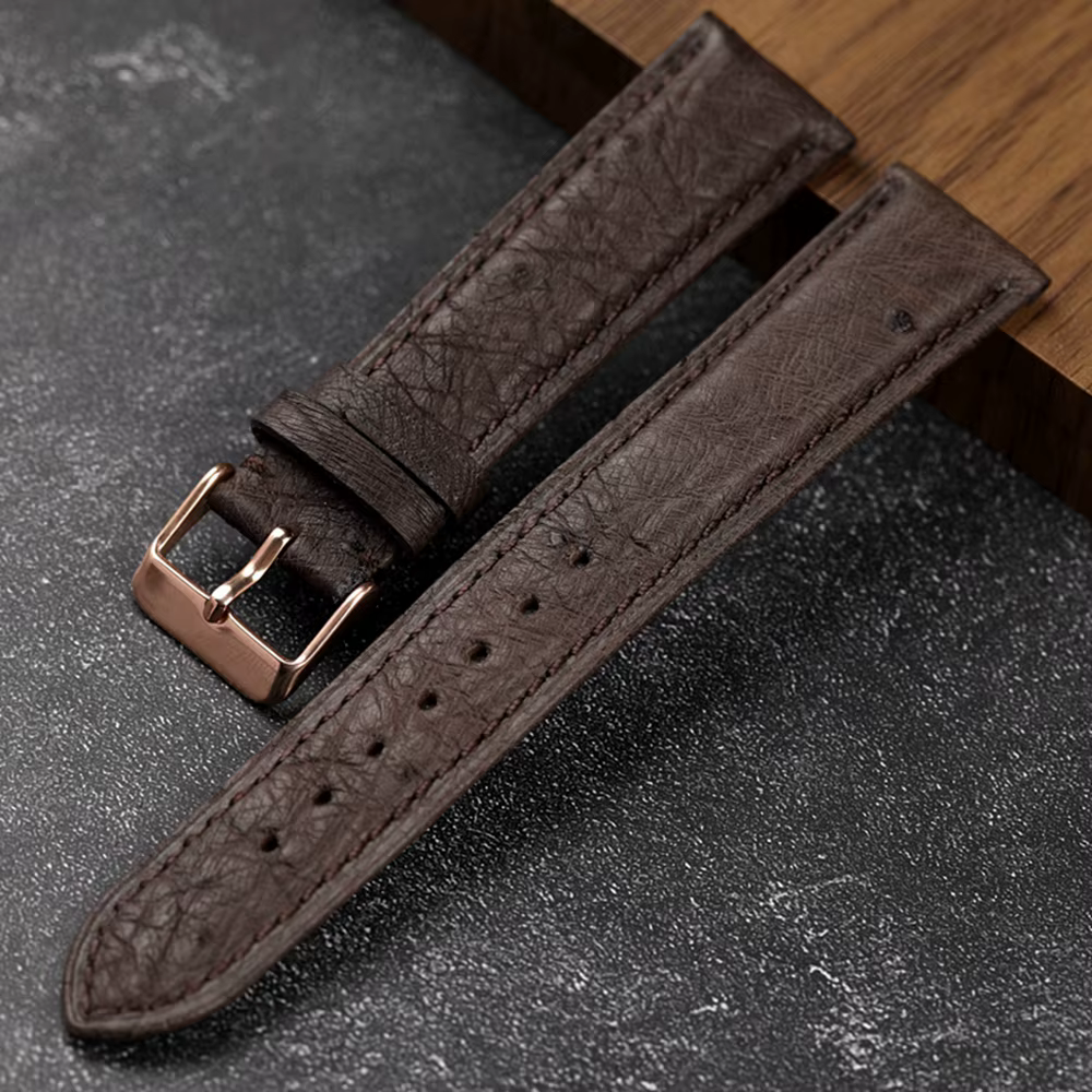 Bracelet noir en cuir d'autruche sud-africain fait à la main 18 19 20 21 22MM Bracelet en cuir Vinta