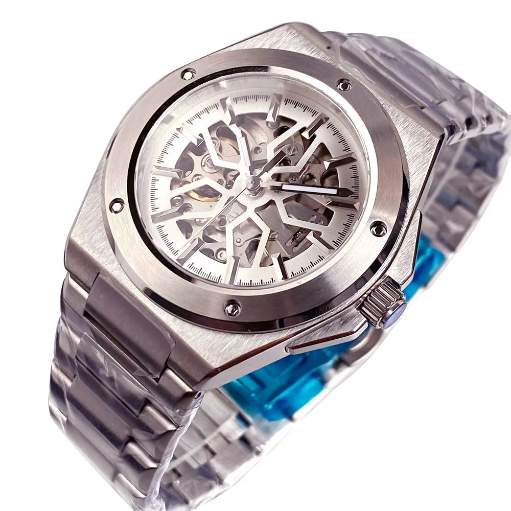 Tandorio noir blanc cadran squelette ingénieur Style montre mécanique pour hommes verre saphir 100m
