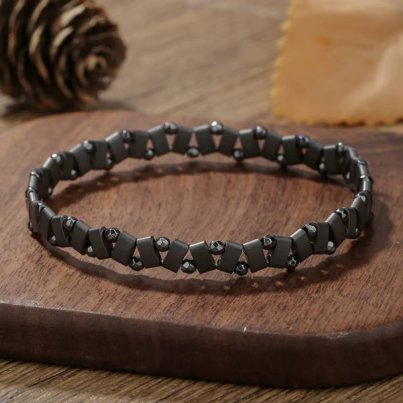 Bracelet Hip Hop élastique en perles pour hommes, ne se décolore pas, Simple, pierre noire, irréguli