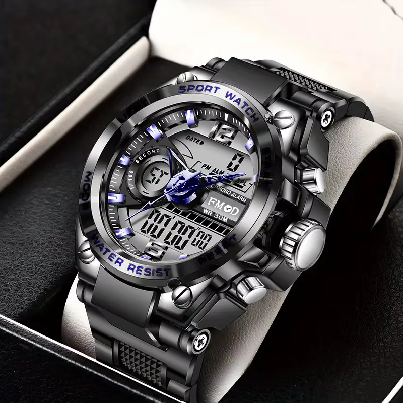Montre-bracelet militaire numérique en acier pour hommes, horloge à Quartz LED, montre de Sport, gra
