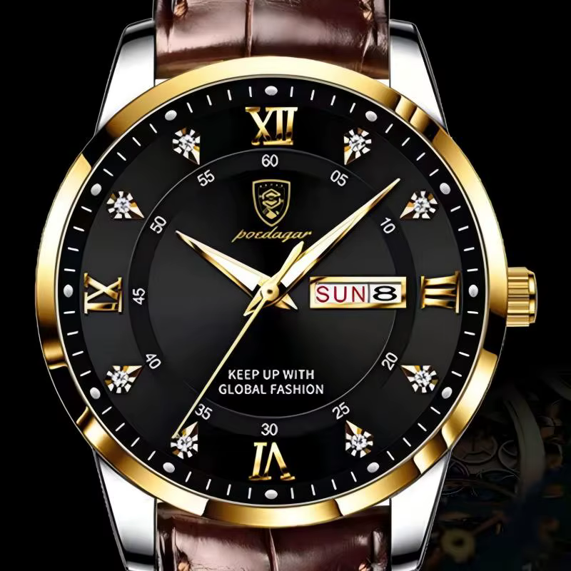 POEDAGAR marque de luxe hommes montres étanche lumineux en cuir Quartz homme montre-bracelet sport d