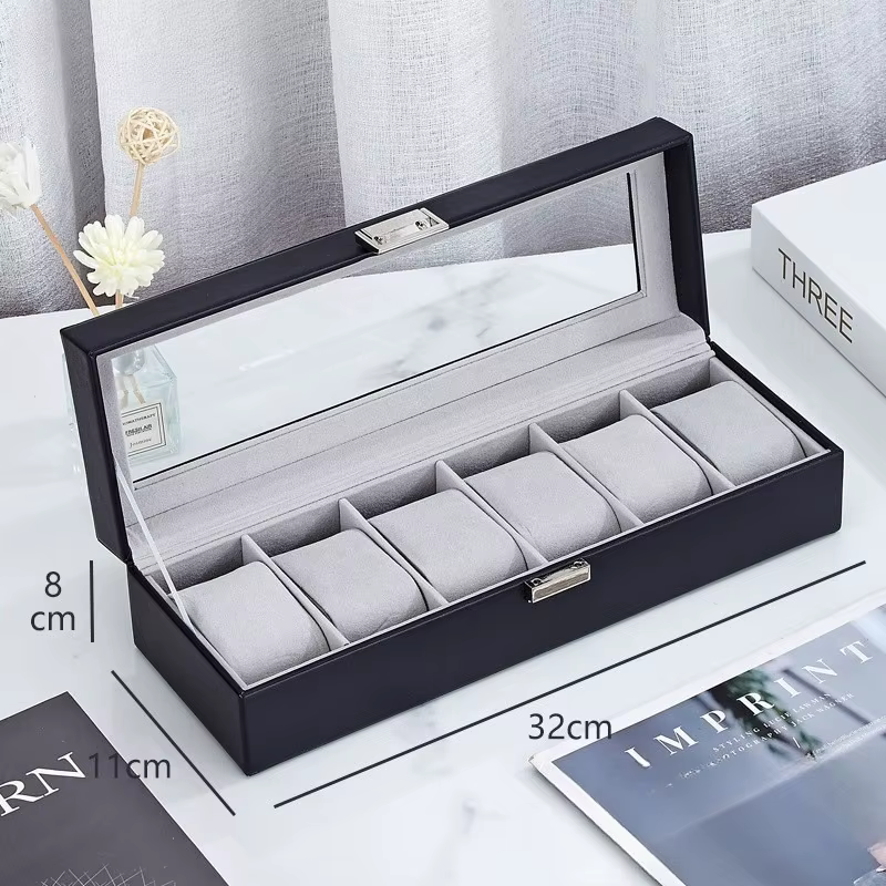 Boîte à montres en cuir PU à 6 emplacements - Étui de rangement et d'exposition de luxe pour montre-