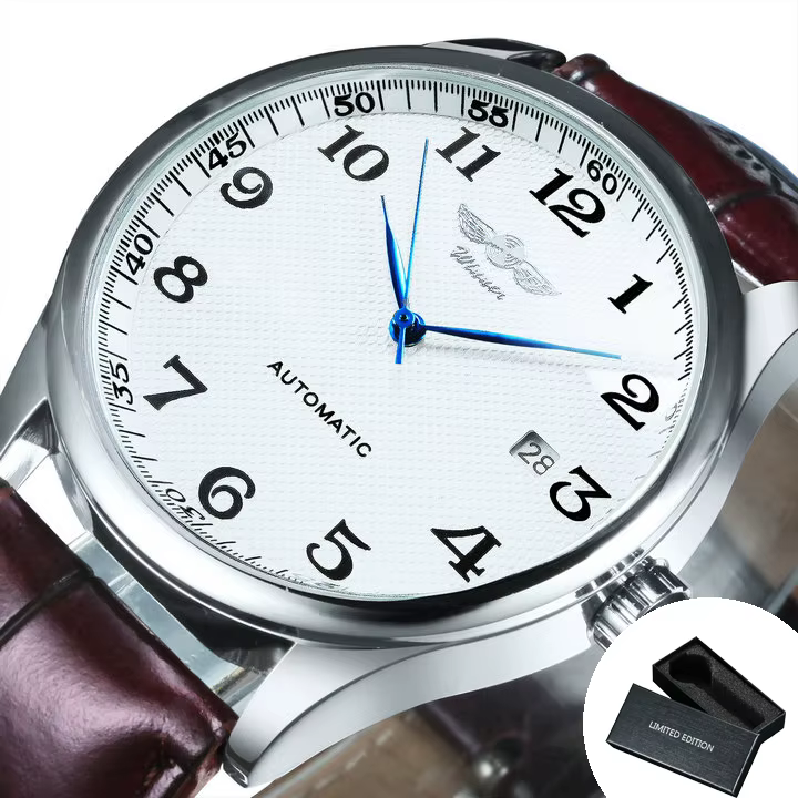 WINNER – montre automatique minimaliste pour hommes, pointeurs bleus, marque de luxe, montres mécani