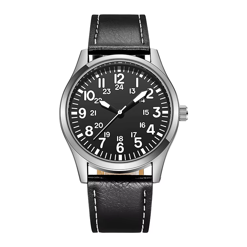 Montre de terrain avec bracelet en acier, lecture facile, mouvement japonais