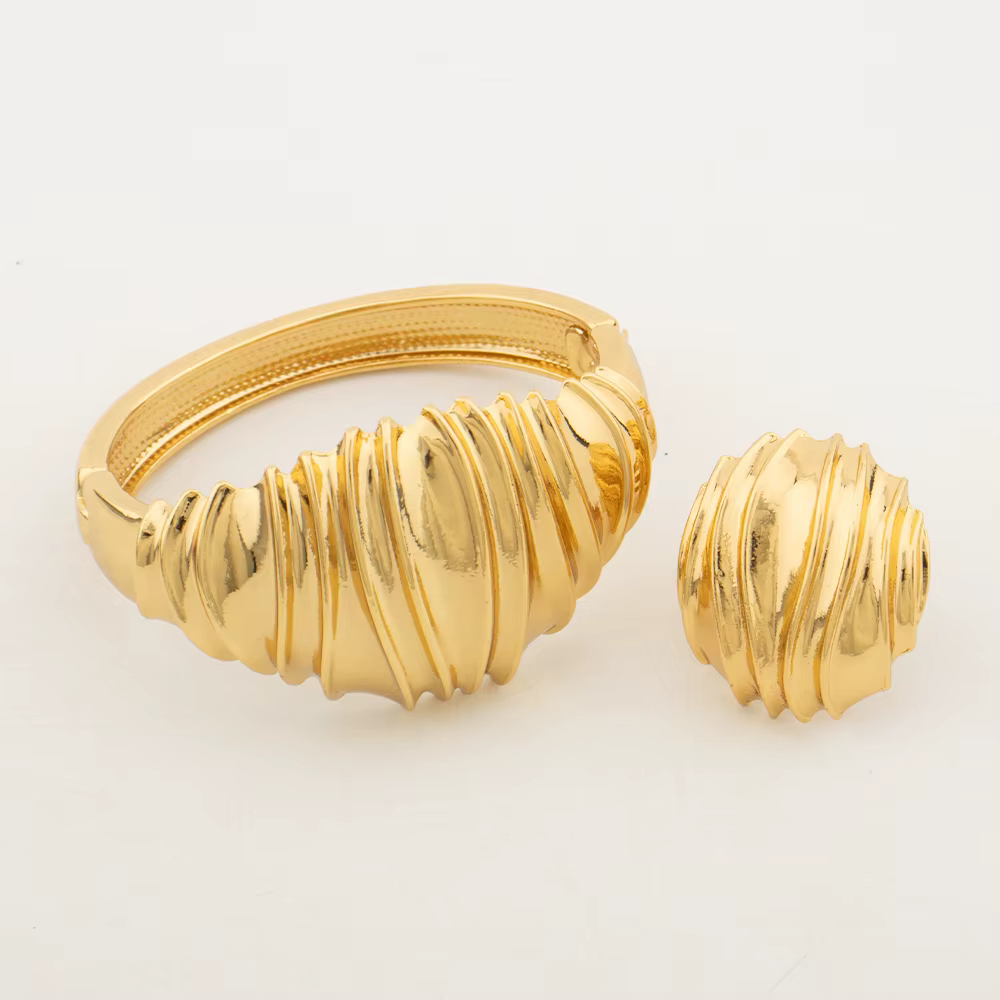 Bracelet de Luxe de Styliste avec Bague pour Femme, Dubaï, Manchette en Or, Patientes de Mariage