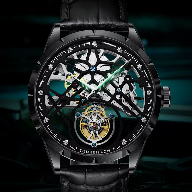 JINLERY mode véritable Tourbillon montre homme luxe squelette montres pour hommes montre-bracelet mâle horloge nouveaux cadeaux Relogio Masculino2025