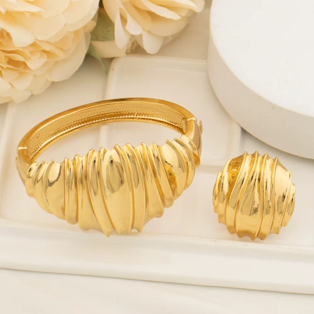 Bracelet de Luxe de Styliste avec Bague pour Femme, Dubaï, Manchette en Or, Patientes de Mariage