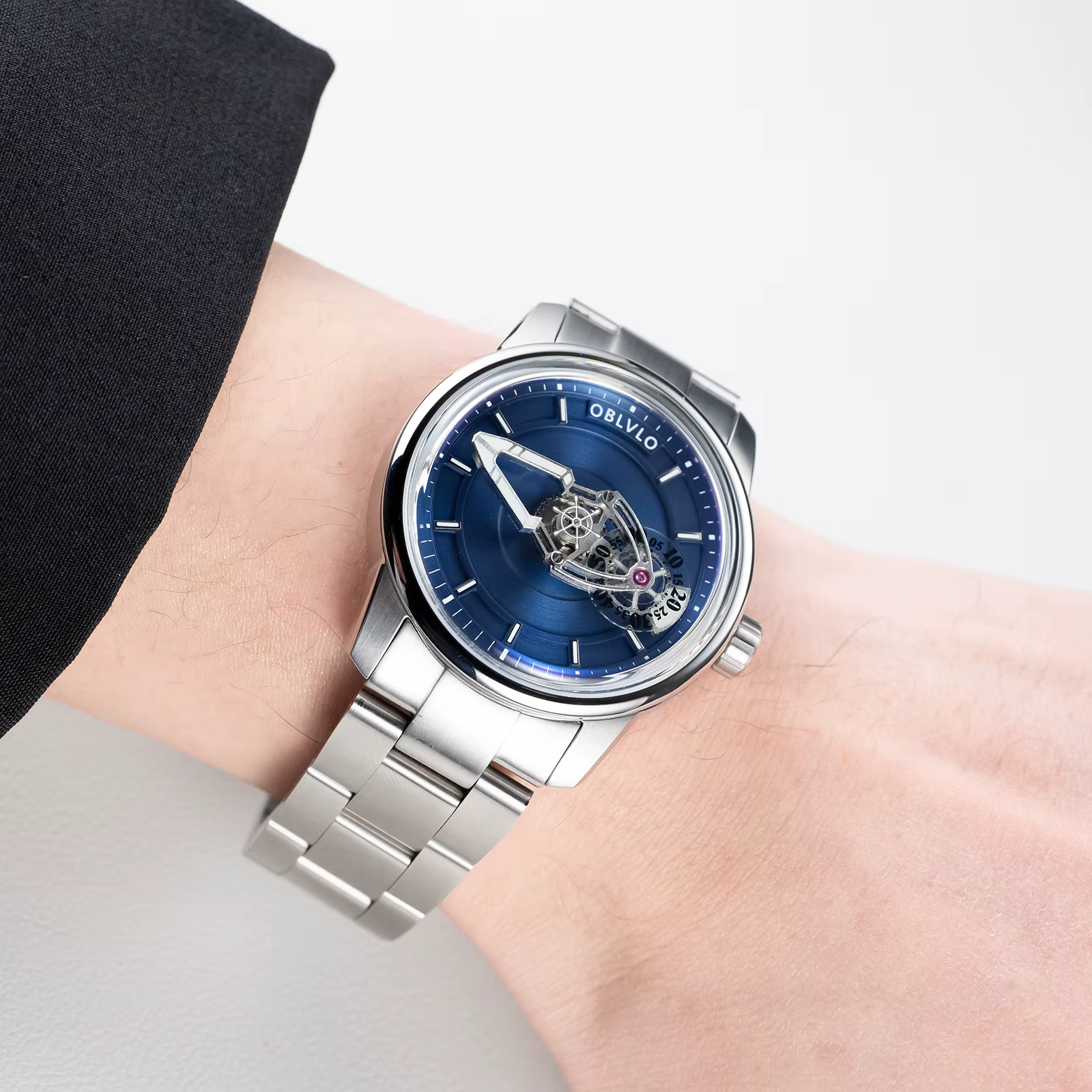 OBLVLO Creative Lightmagazines ed Spacecraft Hommes Cadran Bleu Montre existent SION L Acier Inoxydable Shoous Business