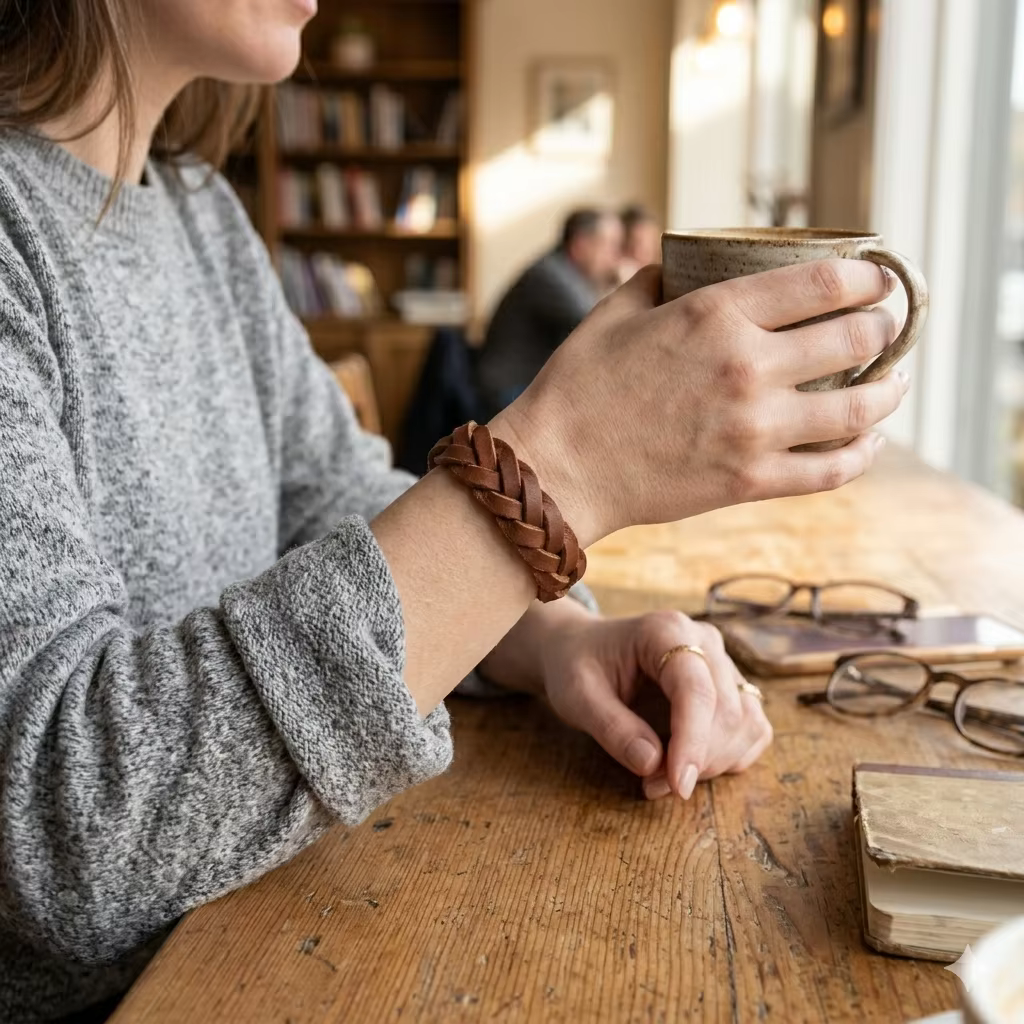 Bracelet Vintage en cuir véritable tressé pour hommes et femmes