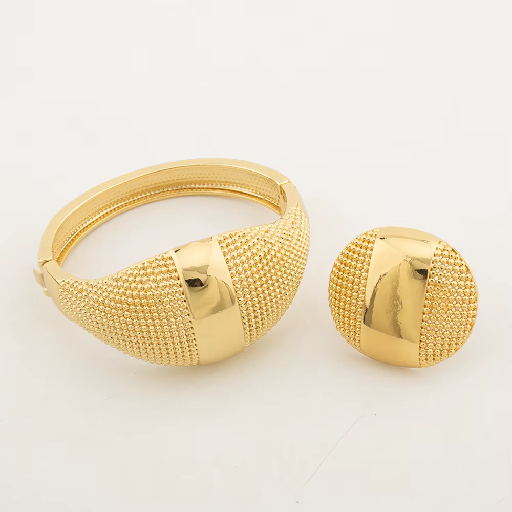 Bracelet de Luxe de Styliste avec Bague pour Femme, Dubaï, Manchette en Or, Patientes de Mariage