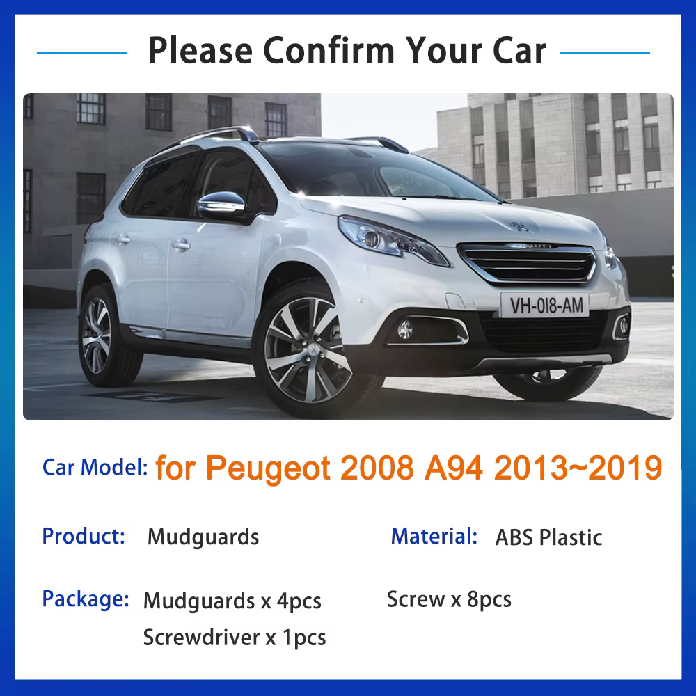 4x pour Peugeot 2008 A94 2013 2014 2015 2016 2017 2018 2019 garde-boue garde-boue garde-boue roues avant arrière accessoires