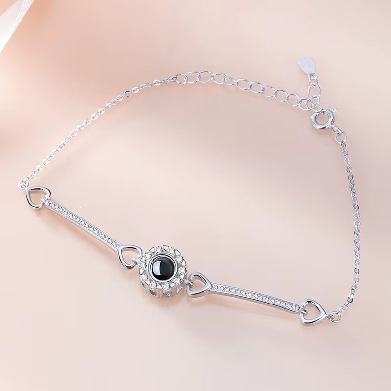 Bracelet Photo de Projection personnalisé en argent Sterling 925, pendentif circulaire, Bracelets Photo commémoratifs, cadeau d'anniversaire pour petite amie