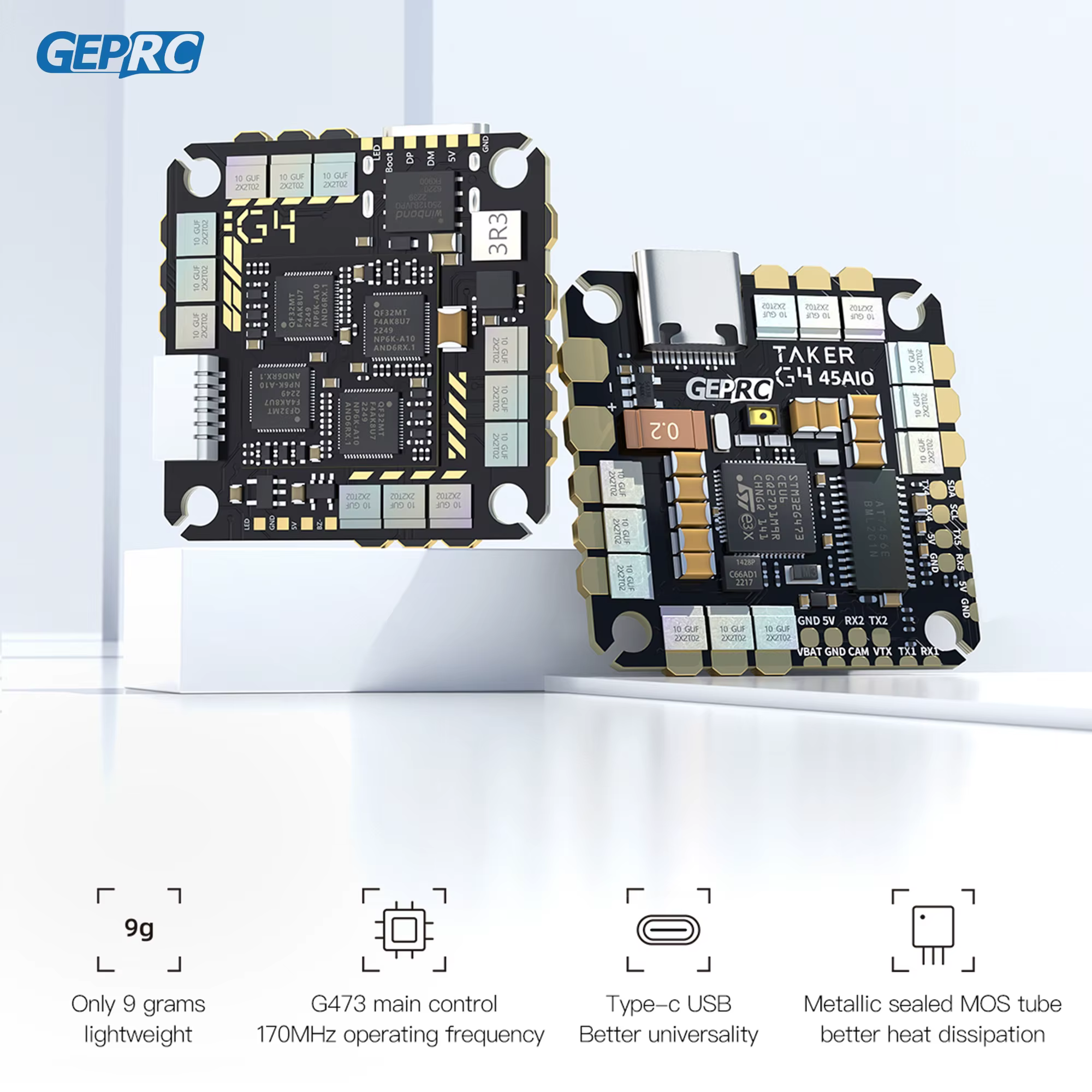 GEPRC-Contrôleur de Vol TAKER G4 45A AIO Baro OSD G473, BLHELIS 45A ESC FET Directement 2-6S pour FPV FreKouCinewhoop
