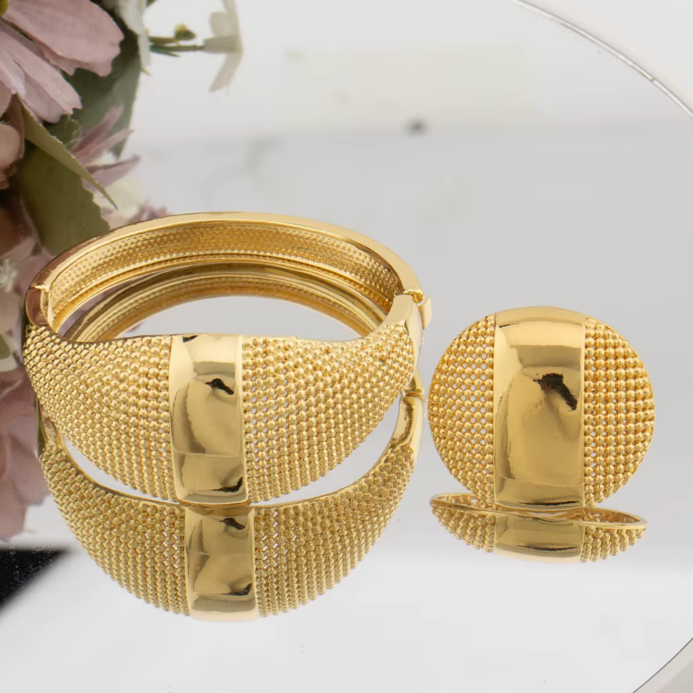 Bracelet de Luxe de Styliste avec Bague pour Femme, Dubaï, Manchette en Or, Patientes de Mariage